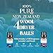 ROSODOM| Wool Dryer Balls Organic 100% New Zealand| 4-Pack, Natural Fabric Softener Dryer Balls, Reduces Wrinkles, Reusable. Included are Two 10ml Bottles of Lavender and Oceanic Essential Oils.