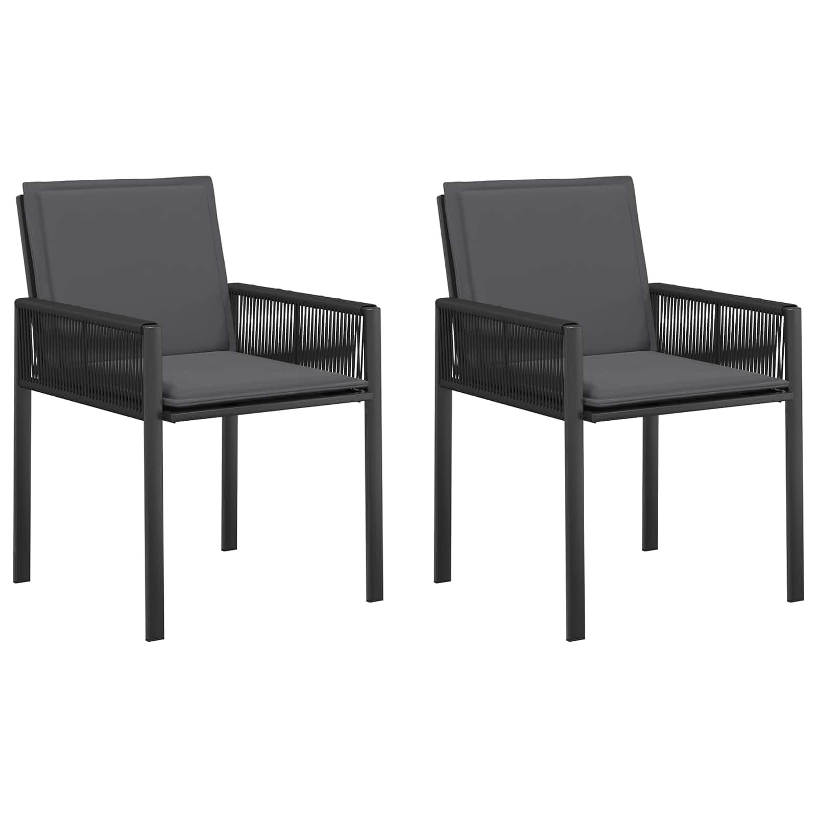 Chaises de jardin en polyrotin lot de 2 fauteuils extérieurs design moderne acier noir et gris