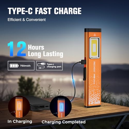 Image of RECHOO Flat EDC Flashlight Rechargeable, 8-Mode Slim Pocket Flashlight with Magnetic Base & Clip, Lightweight Mini Rechargeable Flashlights for Everyday Carry, Working, Camping, Car Repair & Emergency