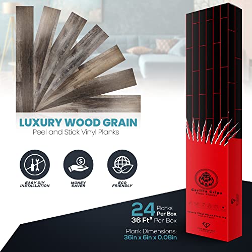 Gorilla Grips Floor Planks, Peel And Stick Floor Tile Wood Plank Visual, Easy Diy Installation, Waterproof Luxury Vinyl Planks Flooring, Extreme Durability, Color=Rustic Reserve (1 Box=36 Square Feet) #TOP2