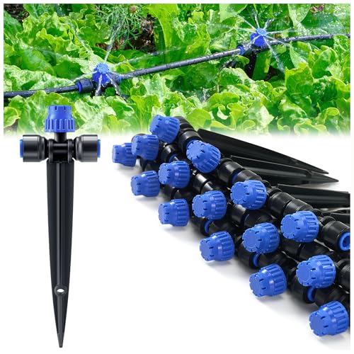 HIRALIY 15 Piece Quick-Connect Drip Irrigation Emitters for Drip Irrigation Kit Series 1/4 inch Tubing 8 Holes Adjustable Water Flow Dripper with Stake