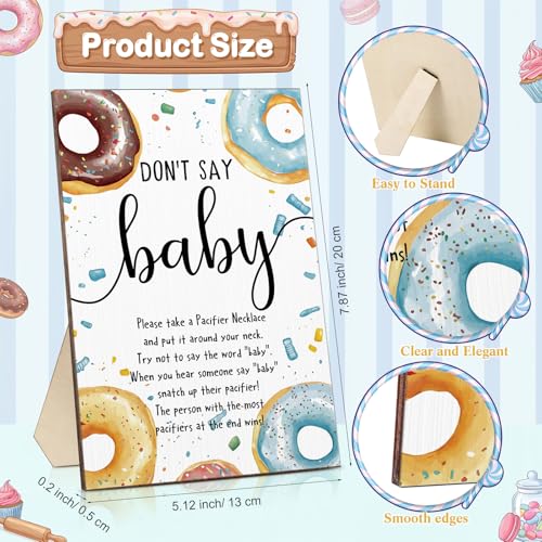 Image of Wesiti 51 Pcs Cool Baby Shower Game Wooden Sign Gift Sets 50 Baby Shower Pacifiers Necklace Acrylic Pacifier for Gender Reveal Party Favor(Donut,Blue)