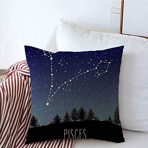 Decorative Throw Pillow Cushion Covers for Sofa Pisces Doodles Hand Drawn Zodiac Sign Galactic Constellation Miscellaneous Horoscope Symbol Cosmic Linen Couch Square Pillow Cases 18x18 Inch