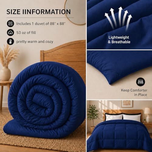 Image of Luxury Hotel Collection Cotton Comforter | All-Season Lightweight Quilt for Hot Sleepers | Plush, Breathable & Box-Stitched (Twin /Twin XL) Royal Blue