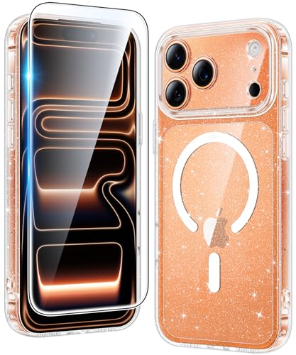 Image of FNTCASE for iPhone 17 Pro-Max Case: Clear Magnetic Phone Cases Compatible with Magsafe Slim Anti Yellowing Military Grade Drop Protection Rugged Protective Transparent Cell Cover (B-Glitter Magnetic)