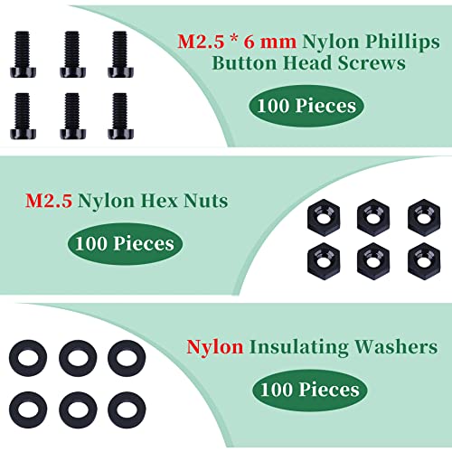 Pzsmocn 300 Pieces/100 Sets M2.5 * 6 mm Plastic Black Nylon Cross Round Head Screw Hexagonal Nut Combination Kit - Image 3