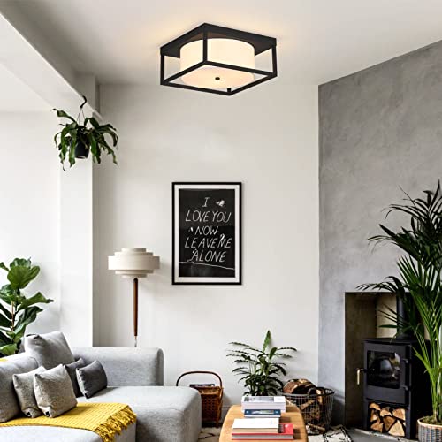 Modern Flush Mount Ceiling Light Fixture,3-Light Industrial Close To Ceiling Light With Fabric Drum Shade Black Metal Frame,Chandeliers Light Fixtures Ceiling Hanging For Bedroom，Living Room, Kitchen #TOP1