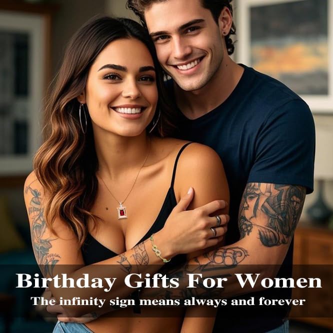 HeartMelody Infinity Bracelets for Women, 18K 14K Gold/White Gold/Rose Gold Jewelry Anniversary Birthday Gifts for Wife Mom, Womens Fashion Jewelry with Heart Birthstone Link Bracelets, Adjustable Chain