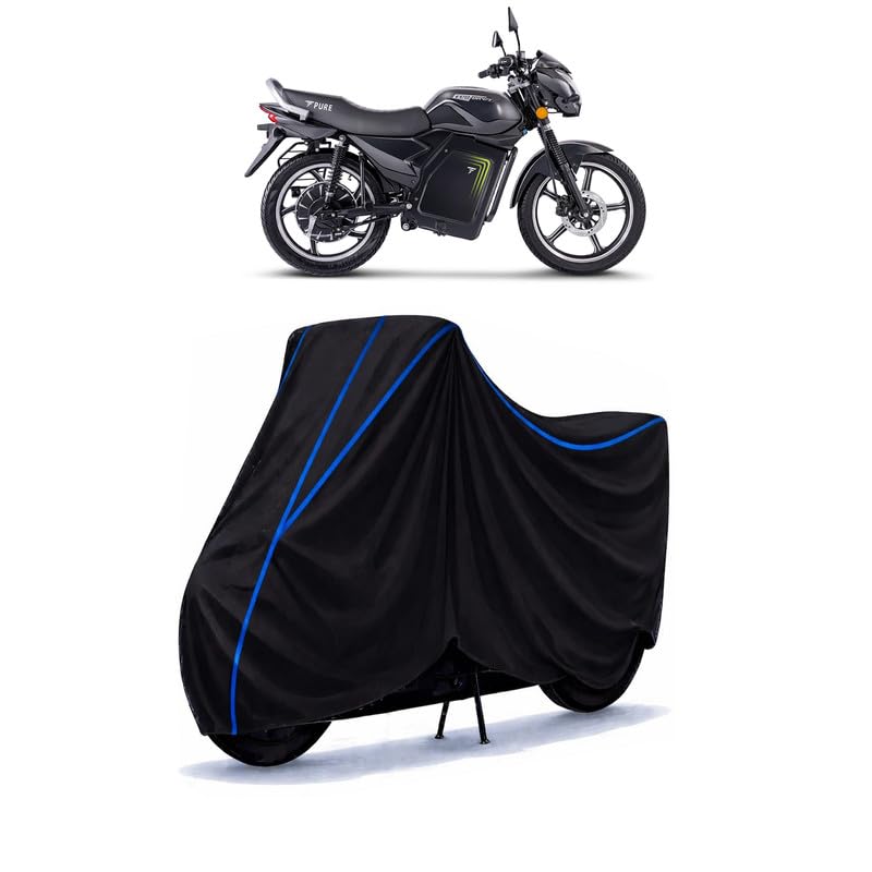 Image of EcoDryft Standard Bike Cover Water Resistant Universal Motorcycle Rain | Heavy Duty UV Protection, Dust, Scratch Indoor Outdoor All Weather with Black Blue Piping Elastic