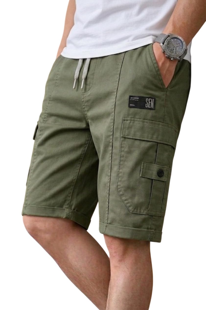 Men's Cotton Cargo Shorts for Men | Regular Fit Casual Cargo Shorts | Solid Khaki Summer Shorts with 5 Utility Pockets | Comfortable Breathable Outdoor-picture-26