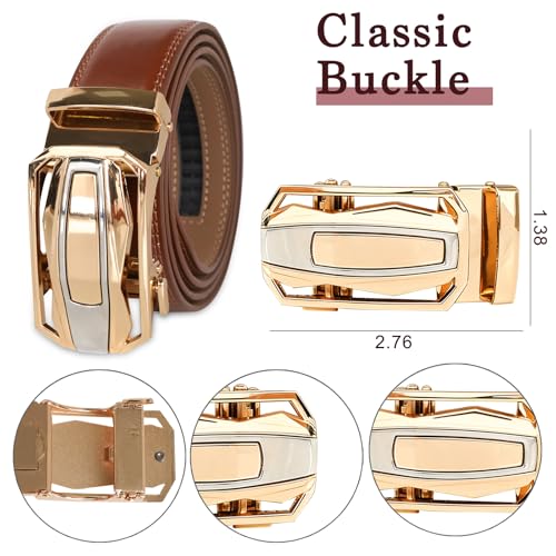 Image of Aurolran Men&Womens Leather Dress Belt Business Automatic Buckle Belt Color-Black Silver Gold