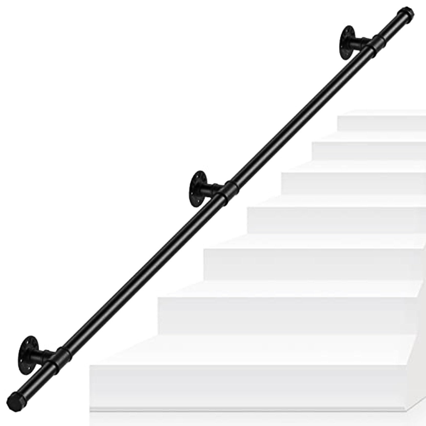 FKXSXAZ Handrail for Stairs,Black Galvanized Pipe Staircase Banister,Wall Mount Wrought Iron Railing,Indoor Outdoor Disabled Elderly Porch Deck Grab Bar Support(Size:100cm/39.4in)