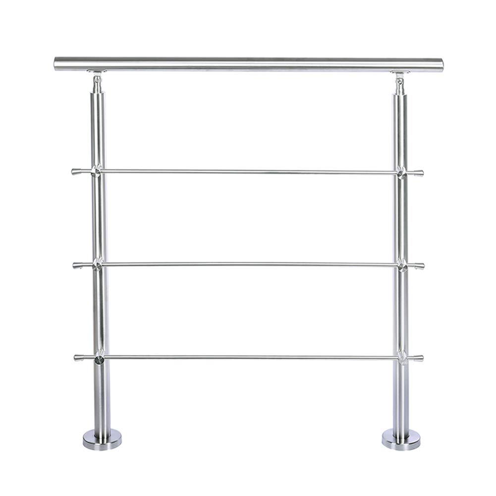 INMOZATA Handrails for Outdoor Steps, 80CM Outdoor Handrail with 3 Cross Bars, Stair Rails Banister Stainless Steel Handrail Safety for Stairs Indoor Outdoor