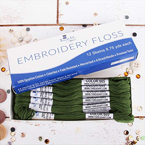 Image of 12 Skeins ThreadArt Cotton Embroidery Floss, Hunter Green | Long fiber cotton embroidery floss for cross stitch, hand embroidery and bracelets. Six-strand floss separates easily.