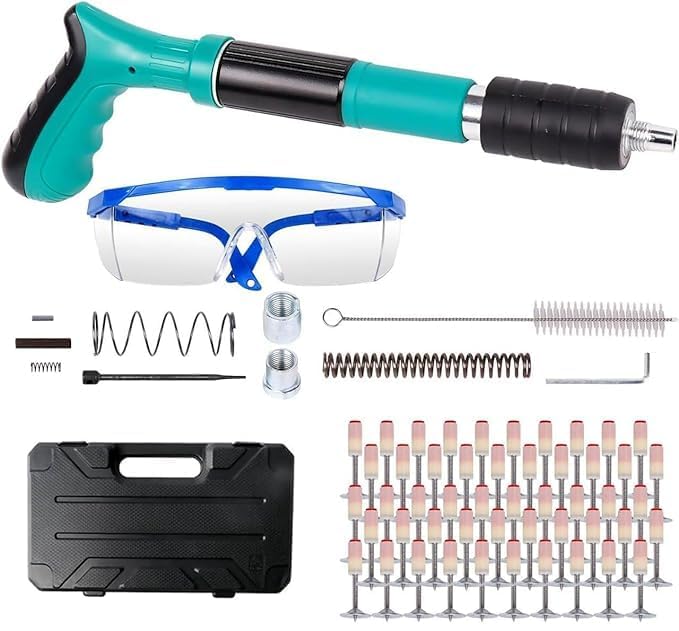 TRADY 100PCS Manual Nail Gun Kit for Concrete & Steel – Adjustable 4-Gear Heavy Duty Steel Nailer with Silencer, One-Handed Operation, Includes Safety Glasses & Carry Case-picture-46