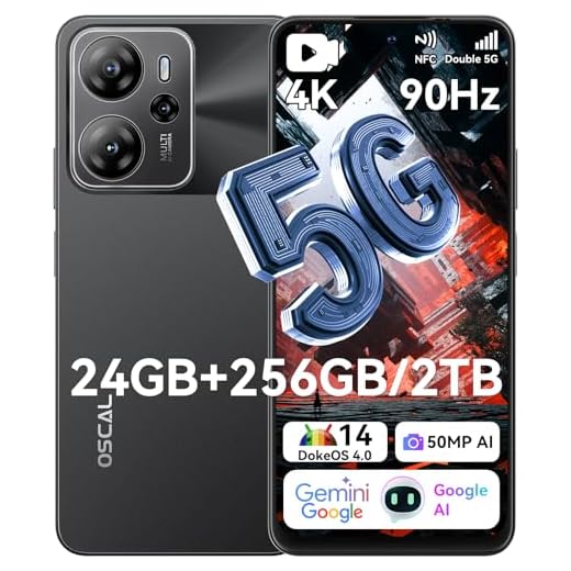OSCAL Tiger 13 Móvil 5G Smartphone - 24GB+256GB/2TB Android 14 | Cámara 50MP IA | 6.67" 90Hz 700nits | Batería 5000mAh 18W | 5G Dual SIM + NFC | Gemini IA + Huella | 3 Años Garantía - Negro
