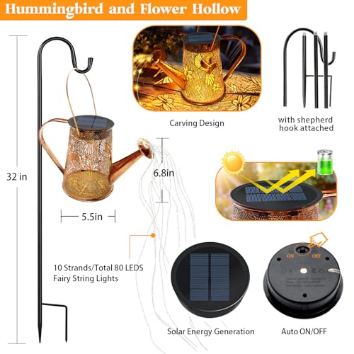Solar Watering Can Lights,Hummingbird Gifts for Women Mom Grandma Birthday, Large Hanging Solar Lantern Waterproof Outdoor Garden Decorations for Yard Porch Landscape Patio Pathway - Image 4