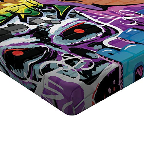 Ambesonne Urban Graffiti Fitted Sheet, Hip Hop Design Graffiti Wall Urban Art Background Man Head Detail, Soft Decorative Fabric Bedding All-Round Elastic Pocket, Twin Size, Orange Blue #TOP2
