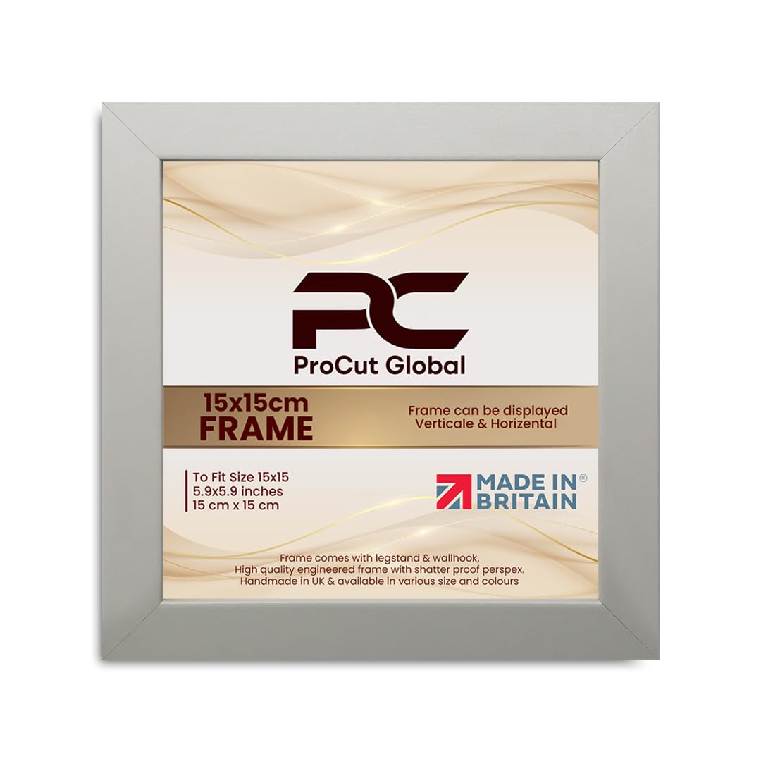 Procut Global 15X15CM Light Grey Picture Frames - Modern Wooden Photo Frame with Shatterproof Perspex for Wall or Tabletop - Perfect for Posters, Certificates, Prints - Sizes & Colors Available