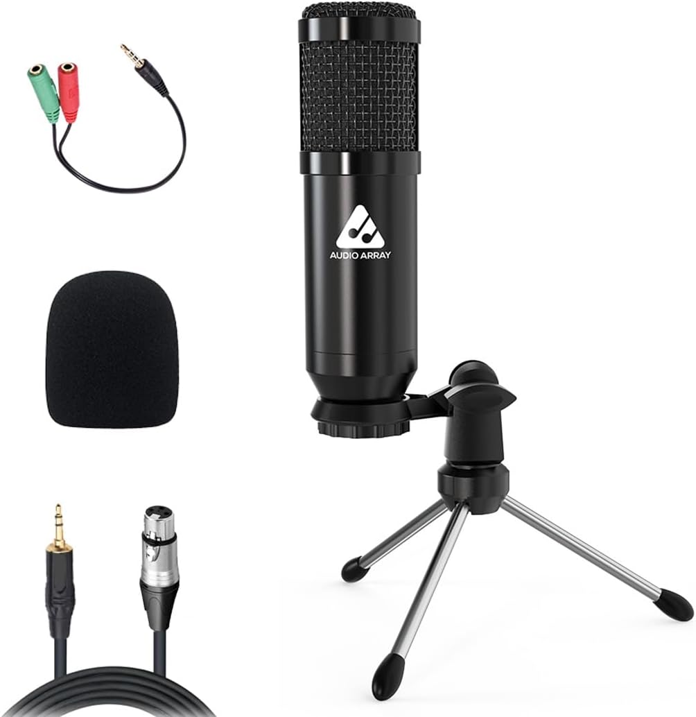 Audio Array AM-C39 XLR to 3.5mm Condenser Microphone Kit | Tripod, 2M ...