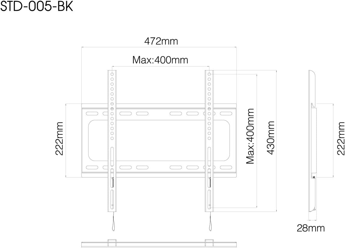 Asahi Wood Processing STD-005-BK Wall Mount TV Wall Bracket, 26-55, Black, Standard