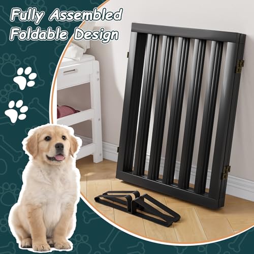 Semiocthome Freistehendes Bambus-Hundegitter für Türen, 3-teilige Welpentore für das Haus mit 2 Metallständern, 61 cm hoch, zusammenklappbares Haustiergitter für Treppen, erweiterbar bis zu 140 cm