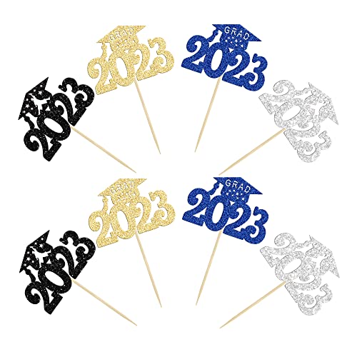 Gyufise 24Pcs 2023 Graduation Theme Cupcake Toppers Glitter Class Of 2023 Graduation Cap Diploma Cupcake Picks 2023 Graduation Theme Party Cake Decorations Supplies Multicolor #TOP2