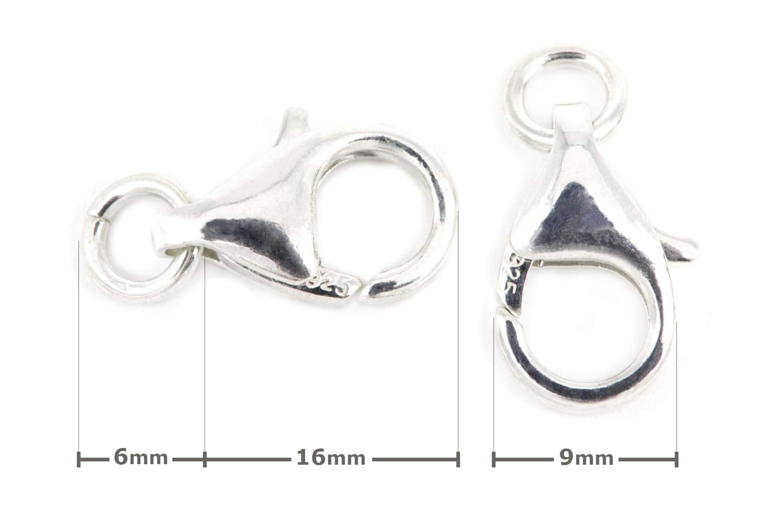 NaturSchatulle 16mm Karabinerverschluss 100% Sterling Silber 925 I 5 Stück Schmuckverschluss Karabinerhaken Kettenverschluss Basteln Schmuckherstellung