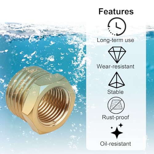 Image of 9pcs Brass Reducer Hex Bushing, 1 /4 inch NPT Male to 1 /8 inch NPT Female Threaded Pipe Fitting Reducer Adapter for Plumbing Hydraulic Gas Applications
