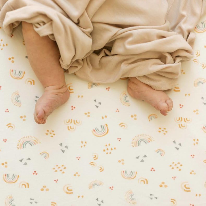 Image of Little Unicorn Premium Stretch Knit Crib Sheet |Super Soft with Optimal Stretch (Rainbows)