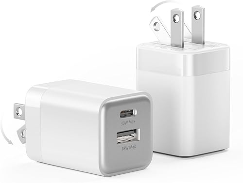 Miniatura 11 de Cargador rápido USB C de 30 W, cargador de pared USB C de doble puerto con enchufe plegable para iPhone 16/15/14, Samsung S24, iPad, 40% más pequeño