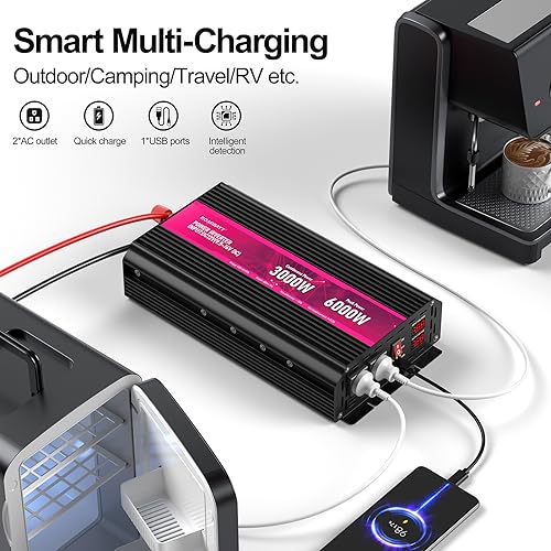 3000W Power Inverter,12V DC to AC 110V120V Peak Power 6000W with 2AC Outlets and 2.4USB Port,LCD Display Car Inverter for Outdoor Activities,Emergency