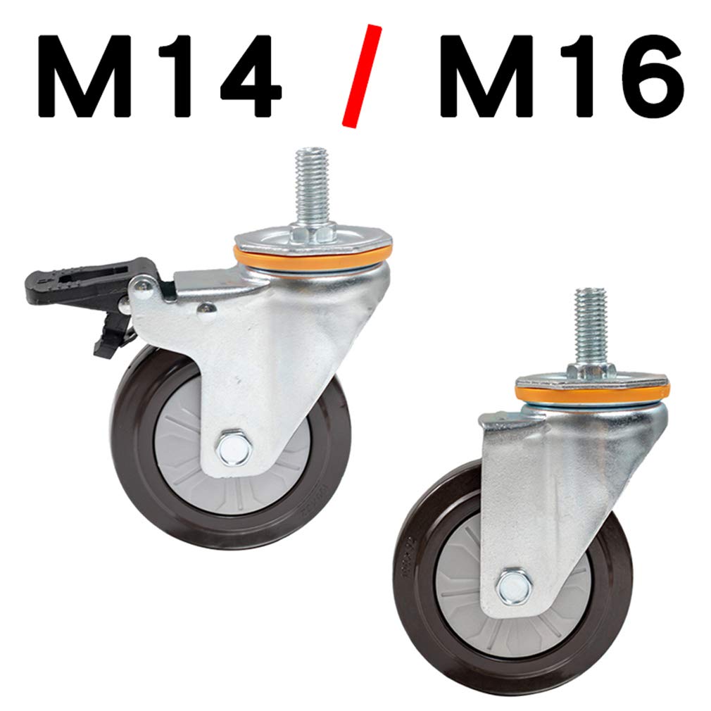 4 Roulettes Pivotantes en Caoutchouc,Roulettes de Meubles avec Tige Filetée,Lourd Double Roue de Blocage,100MM,Silencieux,Remplacement pour Chariots Table de Travail (M16,4Universel)