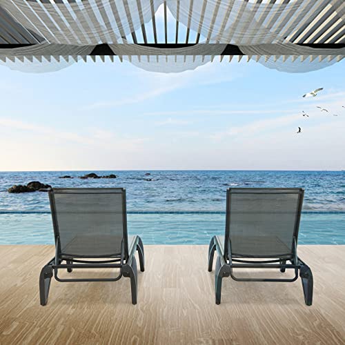 Domi Pool Lounge Chairs, Aluminum Patio Chaise Lounge With Side Table, 5 Position Adjustable Backrest And Wheels, All Weather Outdoor Lounge Chairs For Beach, Yard, Balcony, Poolside, Gray #TOP7