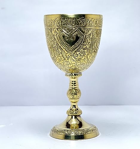 Morcomart Vintage Brass Embossed Goblet Cup Medieval Inspired Glass Gothic Theme Christmas Chalice Goblet (Pack Of 1) #TOP1