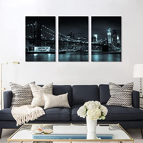 Nan Wind 3 Pcs Wall Art Brooklyn Bridge Black Canvas Art Paintings For Room Decor Manhattan Skyline Cityscape New York Skyscrapers Picture Prints On Canvas For Home Decor Modern Giclee Framed #TOP4