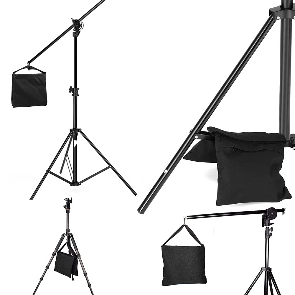 Worki na piasek do fotografii, wytrzymała pusta torba na piasek do studia fotograficznego lekki stojak wysięgnik ramię statyw z karabińczykiem, 2 sztuki (czarne)