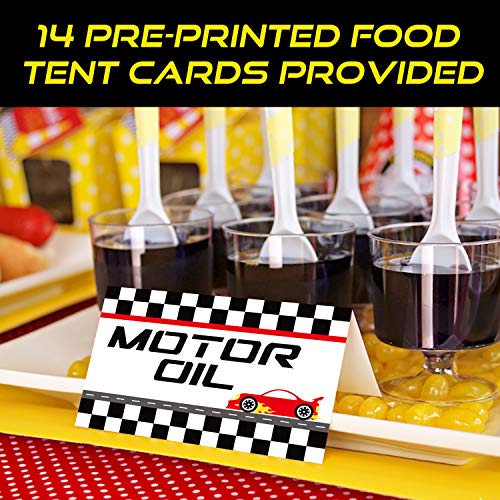 Race Car Bar Decorations Kit Racing Bar Signs Snack Tent Cards Pit Stop Banner for Race Car Birthday Party Decorations Let's Go Racing Theme Party Supplies