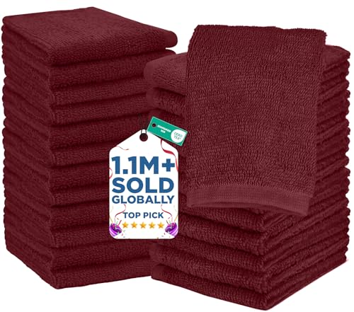 Image of DAN RIVER 24 Pack Wash Cloths for Showering [12x12] - 100% Cotton Washcloths Premium Quality Flannel Face Cloths for Bathroom, Highly Absorbent and Soft Feel Wash Clothes, Pomegranate