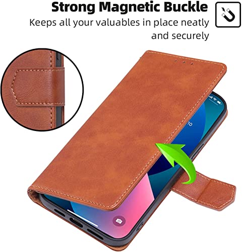 Étui à rabat pour iPhone 13 Pro Max antichoc en cuir marron - 3