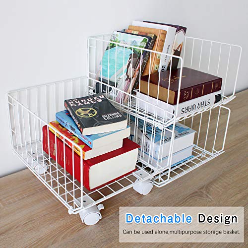 Storage Organizer, Foldable Stackable Storage Bins 3 Tiers Rolling Metal Wire Cart Baskets with 4 Wheels DIY Closet Organizer for Bathroom Bedroom Kitchen Living Room Office - Thumbnail 4