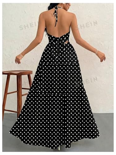 Image of SHENHE Women's Deep V Neck Tie Knot Backless Halter Dress A Line Flowy Ruffle Maxi Dress