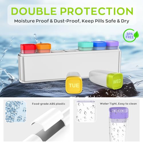 Image of HIONXMGA Color-Coded Weekly Pill Organizer Once Daily, Detachable 7 Day Travel Pill Box with Upgraded Sealing Lids, Large Portable Pill Case for Medication, Vitamins, Supplements & Fish Oils, White