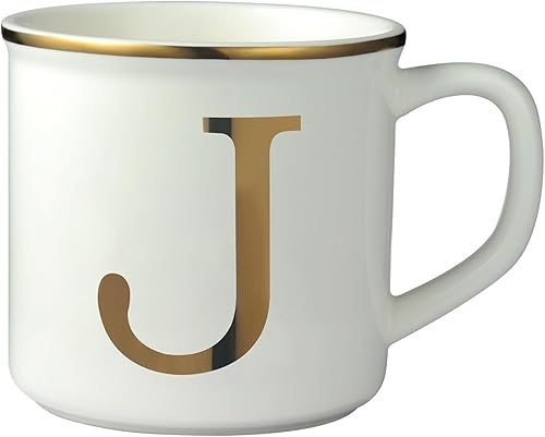 Miicol Taza de café de cerámica de 16 onzas, taza de café con monograma, taza de té con inicial dorada, taza de té personalizada, regalo único, taza