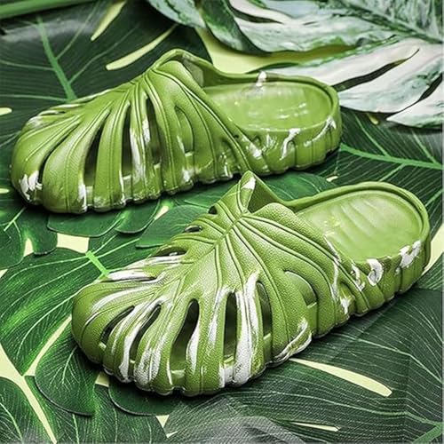 Jfxgjuv Monstera Slippers for Women Men, EVA Soft Thick Sole Non-Slip Pillow Sandals, Monstera Plant Leaf Pool Beach Shower Shoes2