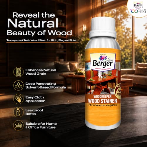 Image of Berger Wood Keeper Ebony Black Wood Stain with Leakproof Bottle & Easy Cloth Application Transparent Solvent-Based Stainer for Home Office Furniture Surfaces Shine and Finish (Pack of 1, 100ml)
