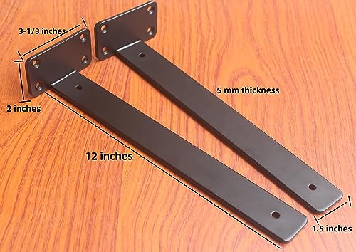Mhmydz BXGZC-361 12 Pack - 12 Inch Black Hidden L Shelf Bracket (1/5 Inch Thicked) Iron Shelf Brackets thumb #1