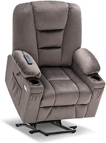 MCombo Electric Power Lift Recliner Chair with Massage and Heat for Elderly, Extended Footrest, Hand Remote Control, Lumbar Pillow, Cup Holders, USB Ports, Fabric 7529 (Medium, Grey)