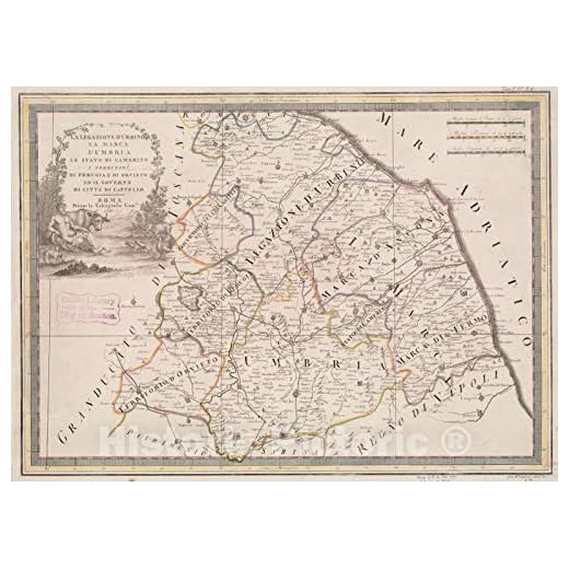 Historical Map, 1792 La Legazione D'Urbino la Marca l'Umbria lo Stato di Camerino i Territori di Perugia di Orvieto ed il Governo di Citta di Castello, Vintage Wall Art : 33in x 24in