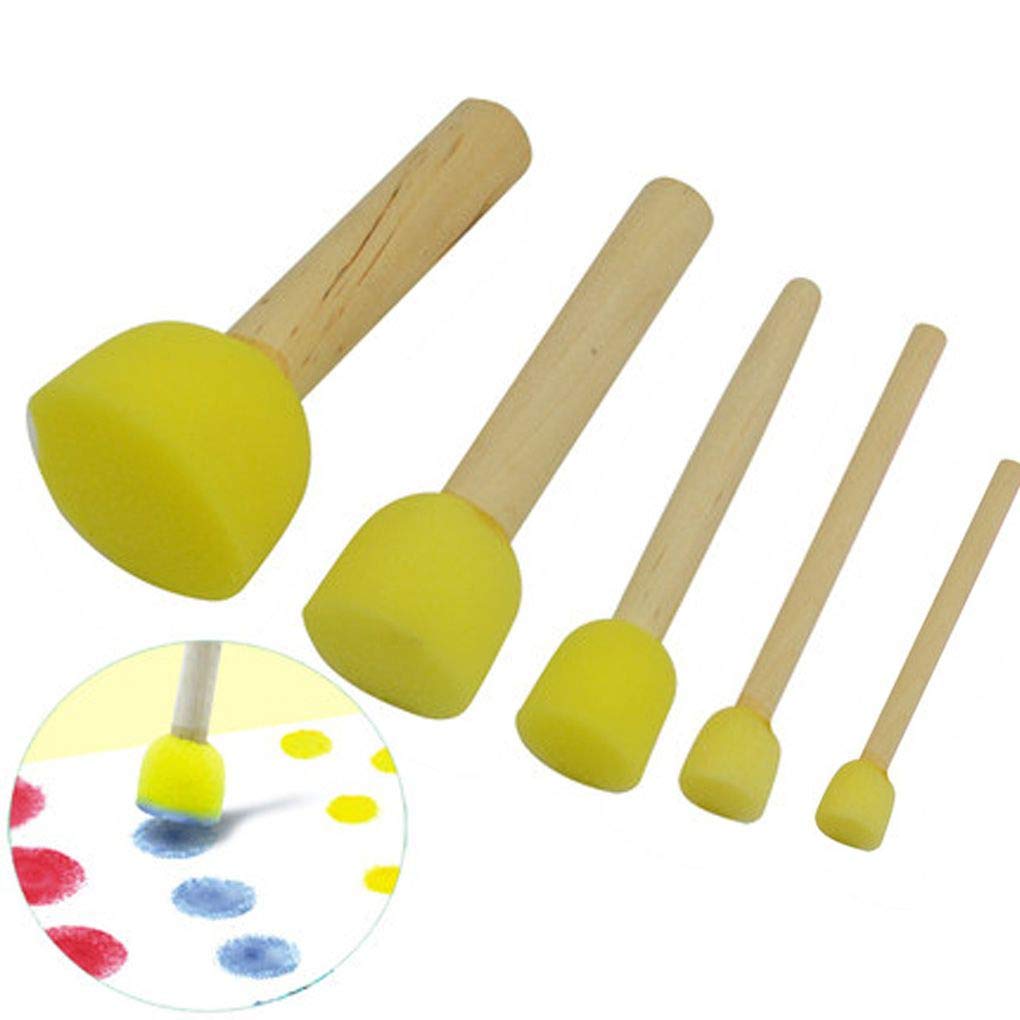 Uzinb 5pcs Kids Sponge Stamper Water Watercolor Oil Gouache Acrylic Paint Brush